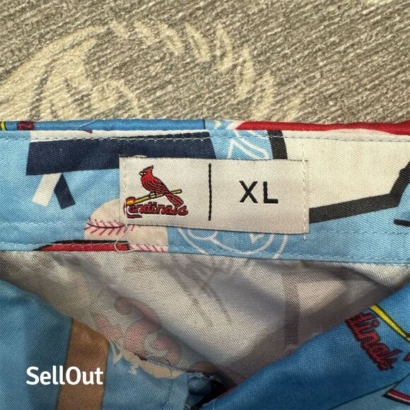 St. Louis Cardinals Men's XL Blue Hawaiian Graphic Print Shirt Short Sleeve - Picture 6 of 7